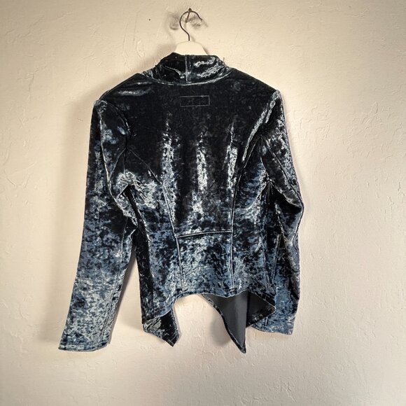 Blank NYC Womens Crushed Velvet Draped Jacket XS Asymmetric Zip Blue Lightweight - Picture 2 of 8